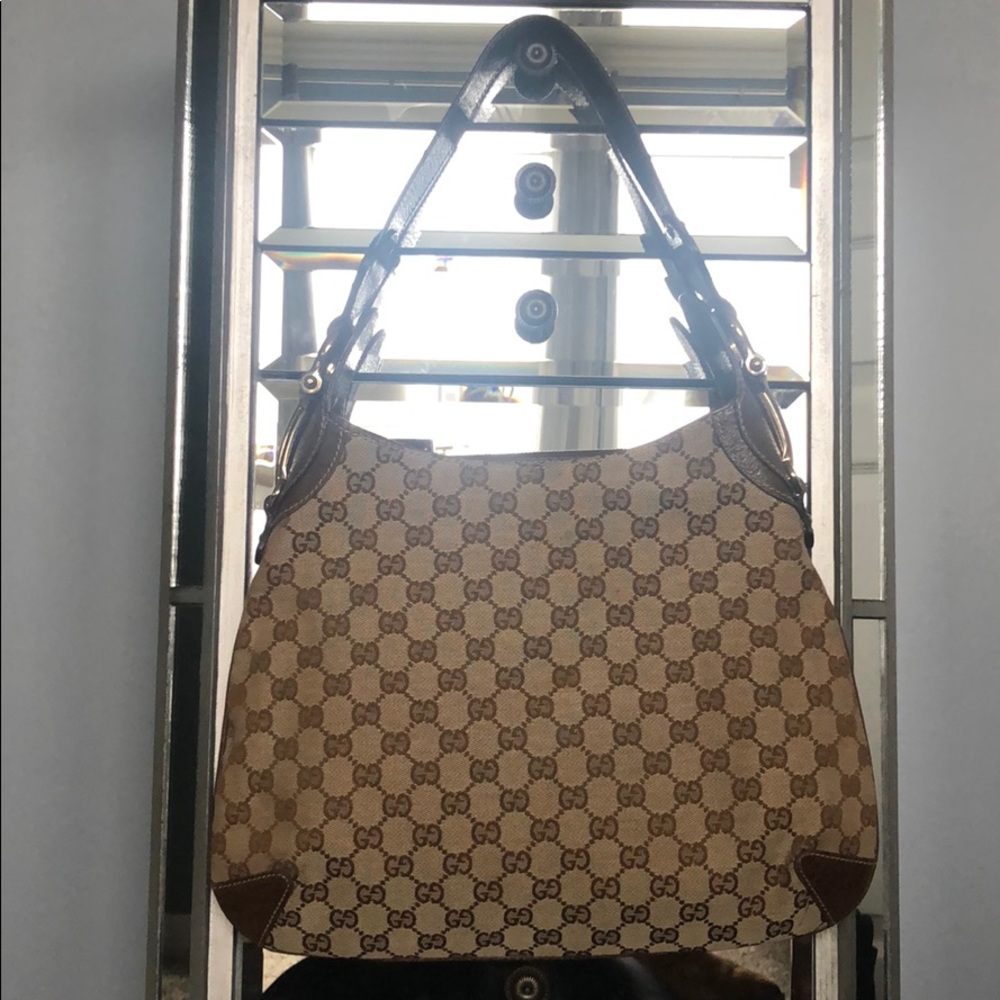 RARE Gucci brown canvas horse-bit hobo